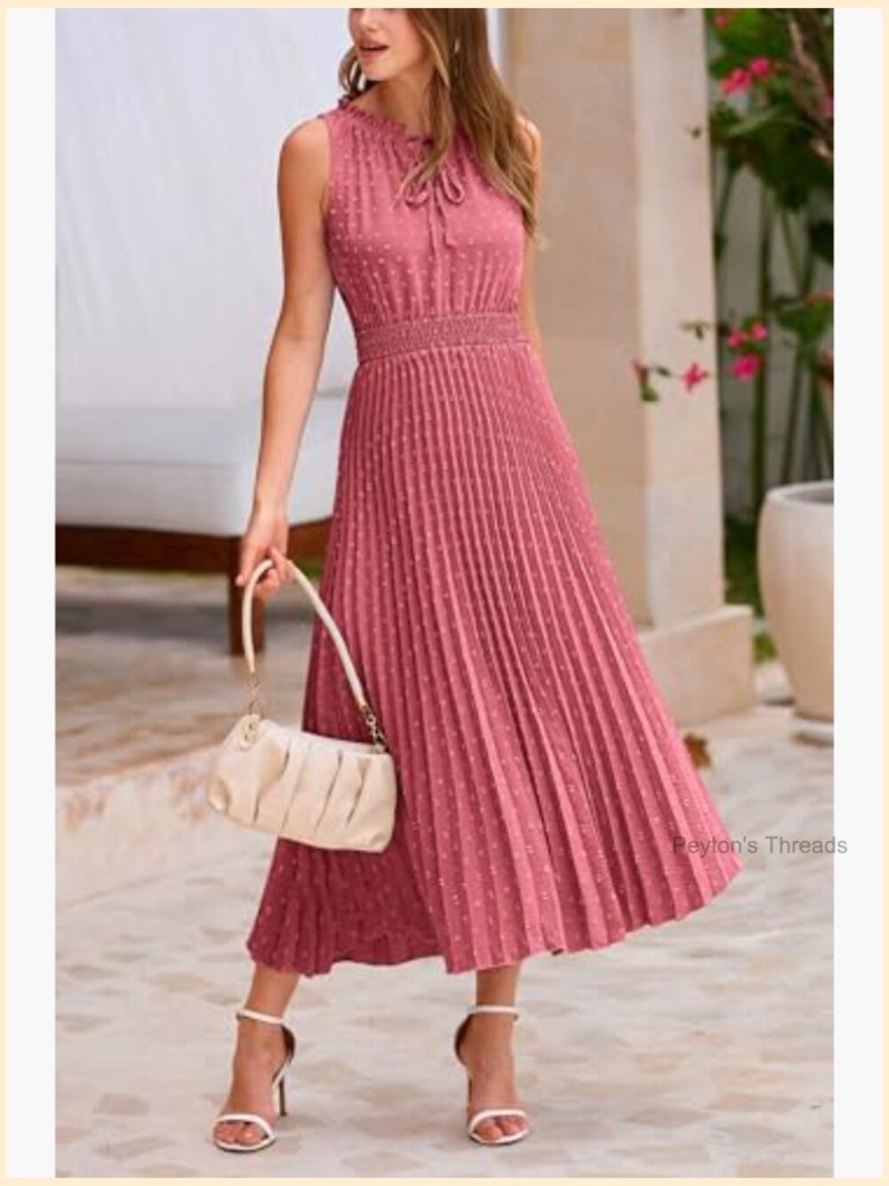 Swiss Dot Ruffle Sleeveless Midi Summer Dress with V Neck - Picture 6 of 7